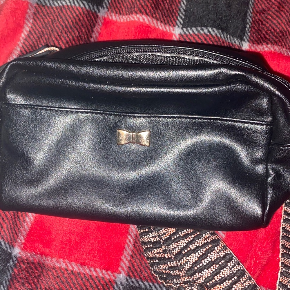 Black Leather Pouch with Gold Bow